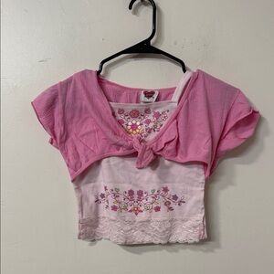 Little Lass Pink Floral Embroidered Top 1999